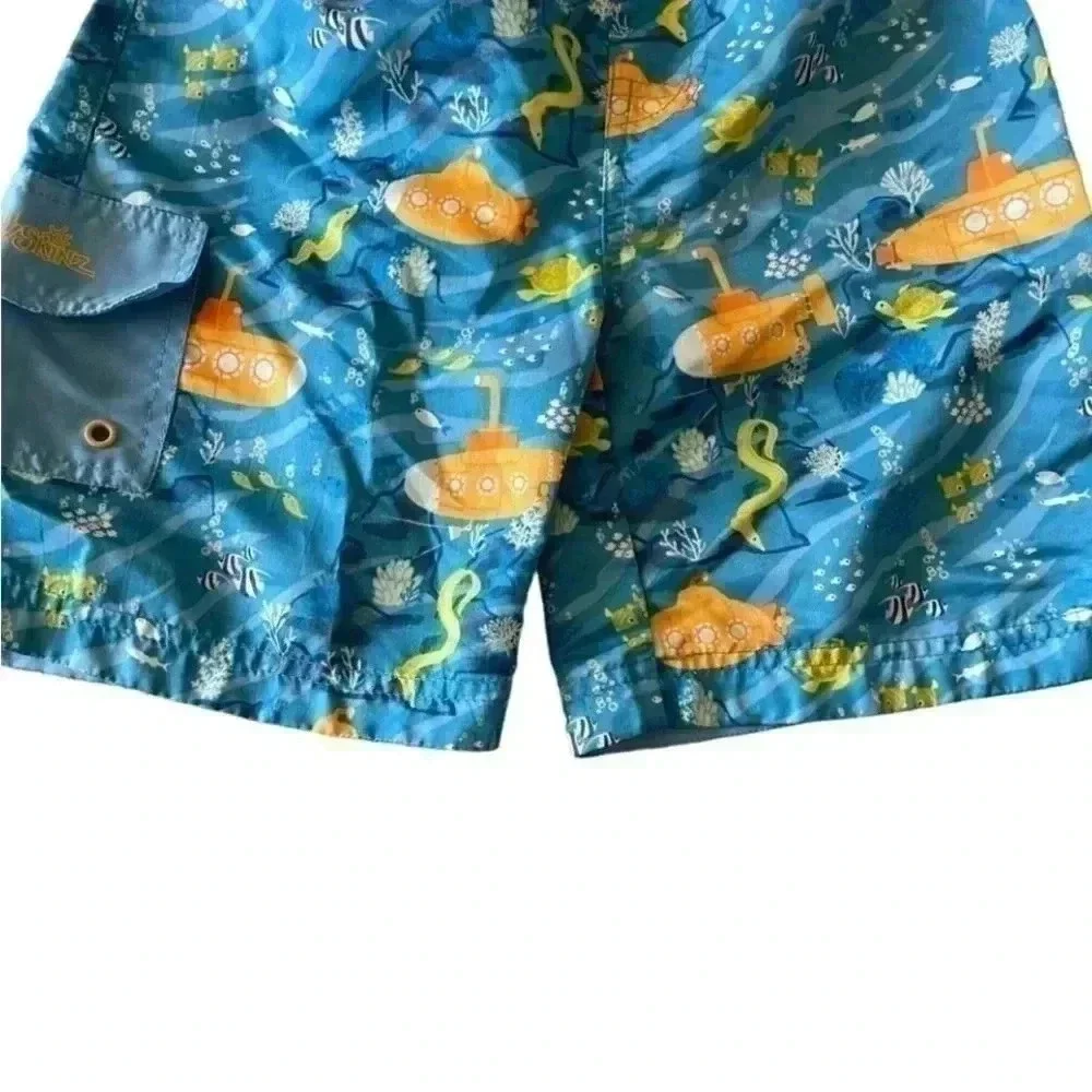 UV Skinz Blue & Orange Submarine Turtles Ocean Boys UPF 50+ Trunks Pants SZ 7